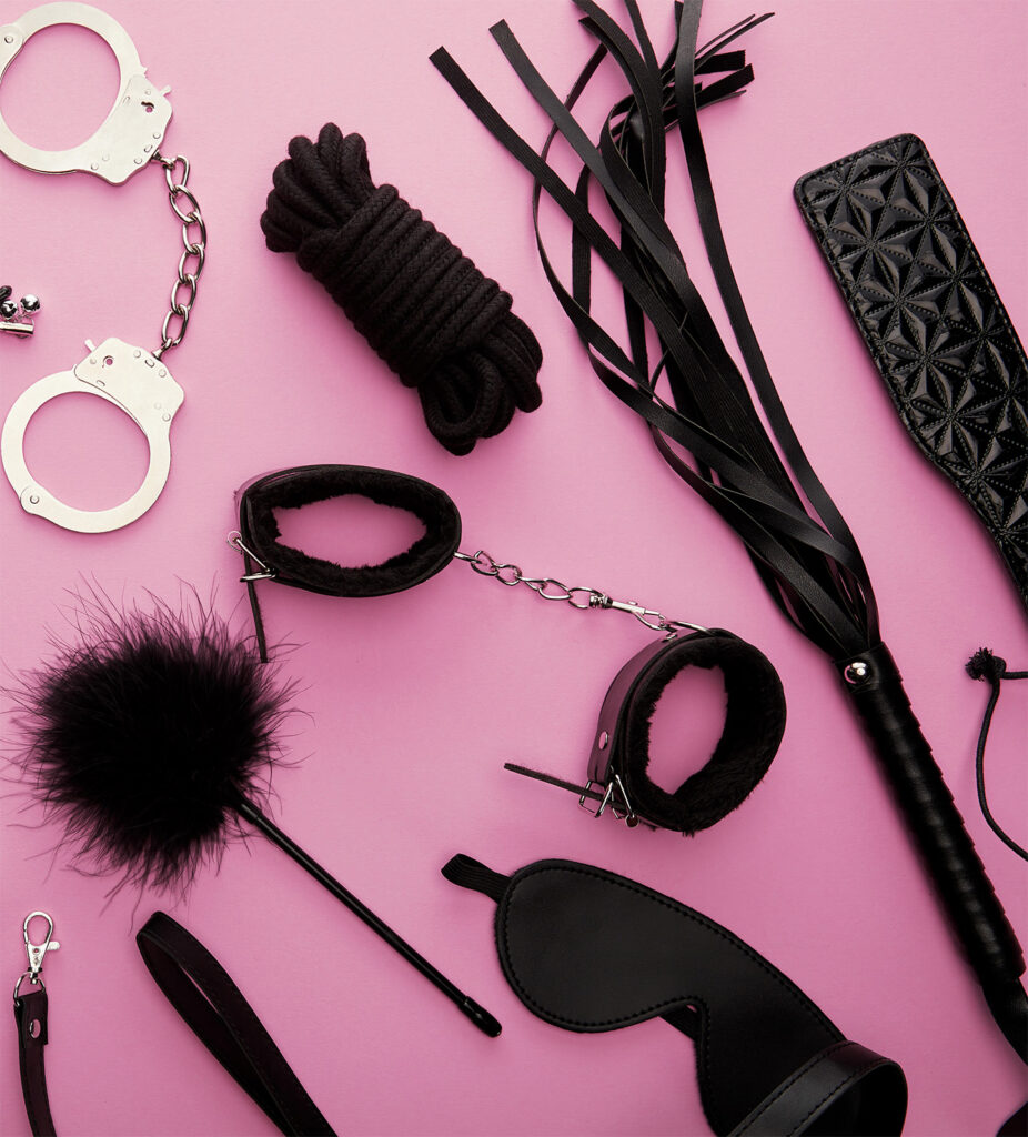 Top view variety of bdsm toys